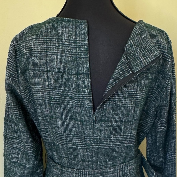 Zara Tweed Belted Fit & Flare Cropped Sleeve Mini Short Dress, Forest Green, Med - Picture 11 of 15